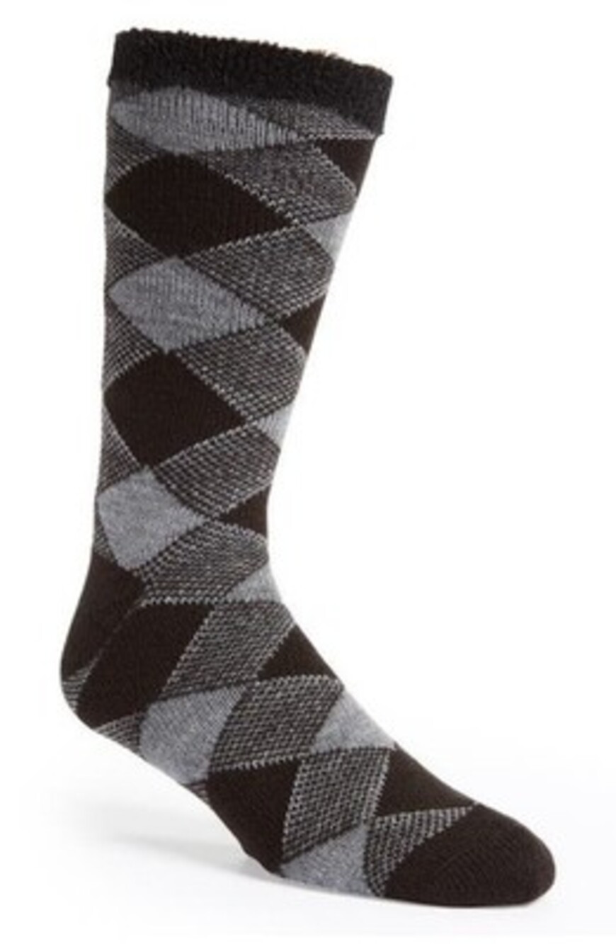 UGG Grady Check Fleece Lined Crew Socks Men's One Size Black Pulls On Style